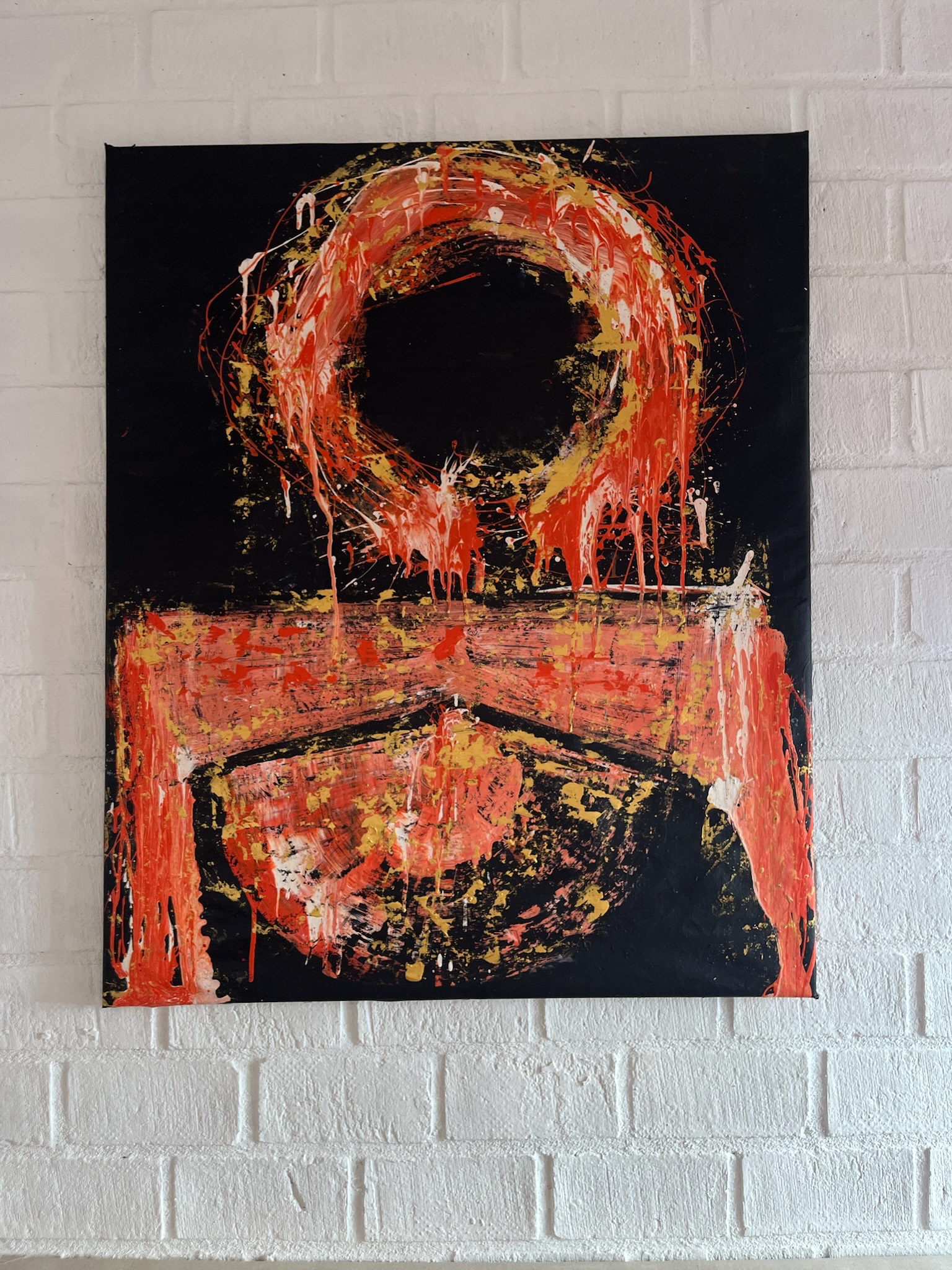 110 x 92 cm, Acrylic and mixed media on canvas.