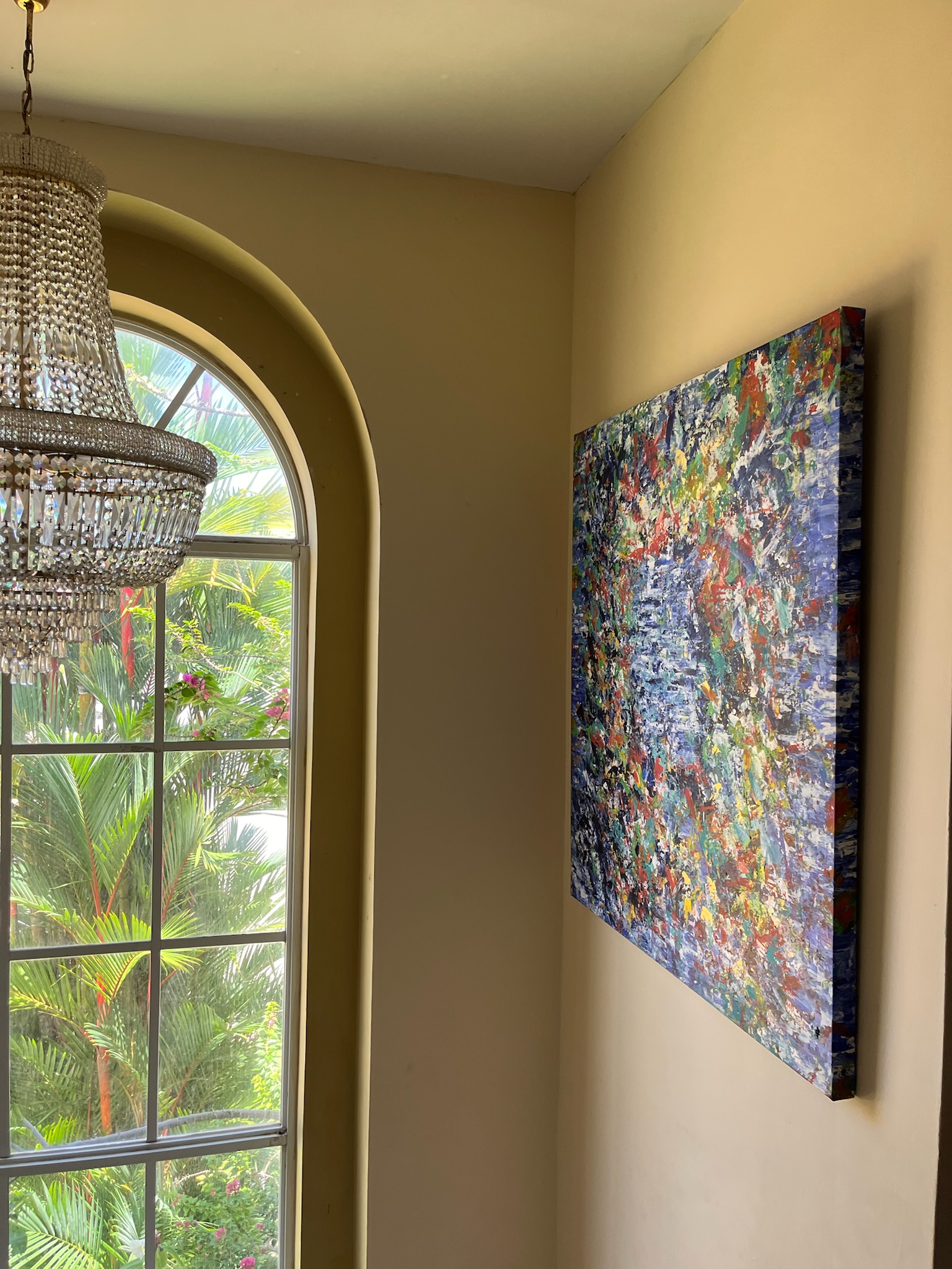 Dynamic pattern of overlapping shapes in bold tones