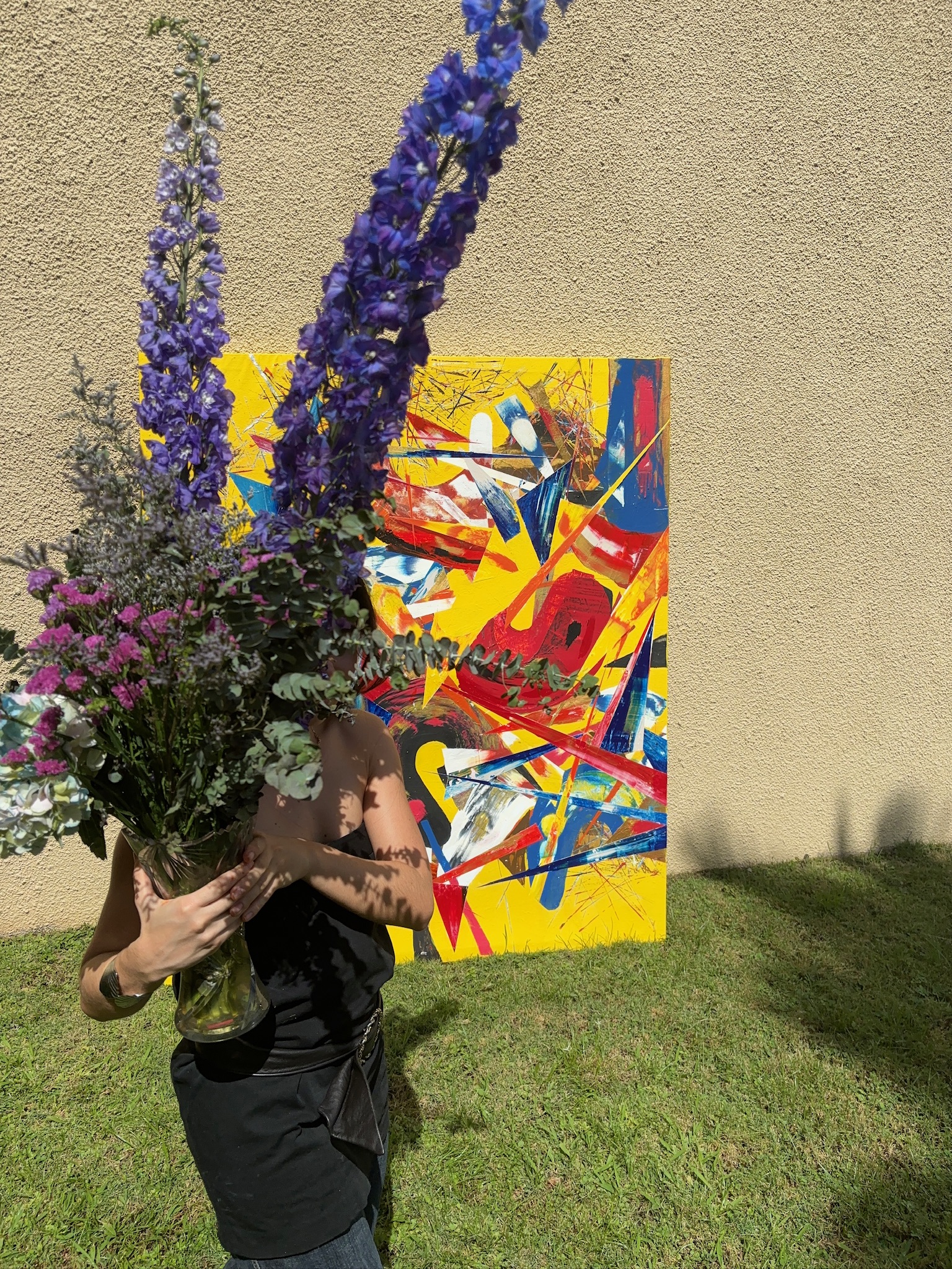 Energetic brush strokes in warm and cool tones